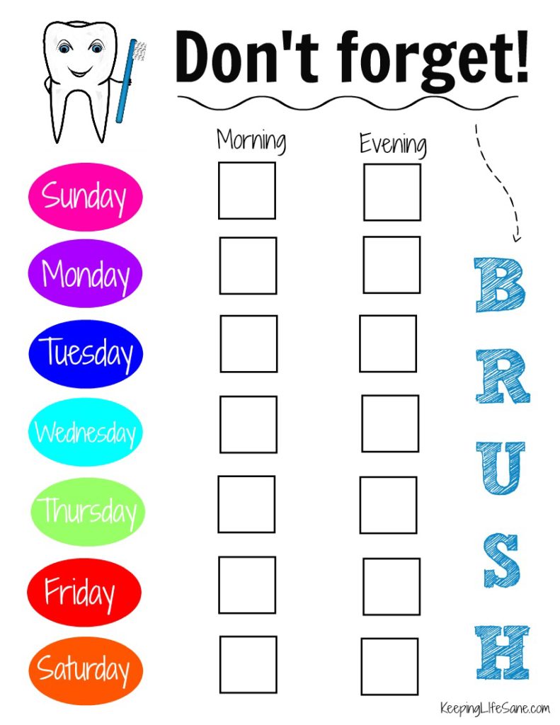 30 Day Free Printable Chart For Kids Brushing Teeth